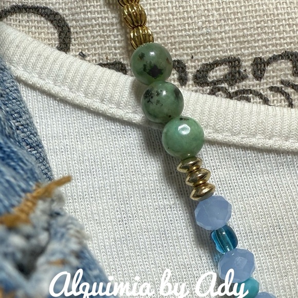 Gold and Blue Beaded Elephant Charm Bracelet sesame jasper - Picture 5 of 5